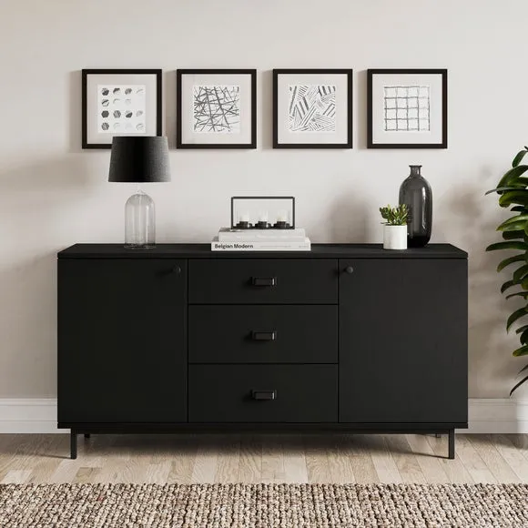 Large Sideboard with Drawers - Black Oak, Metal image