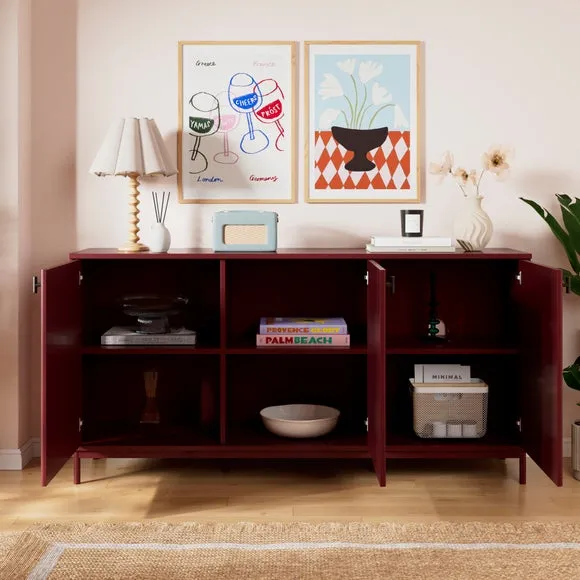 Large Sideboard with Ribbed Detail - Burgundy