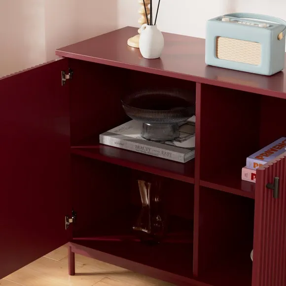 Large Sideboard with Ribbed Detail - Burgundy