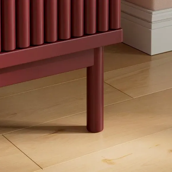 Large Sideboard with Ribbed Detail - Burgundy