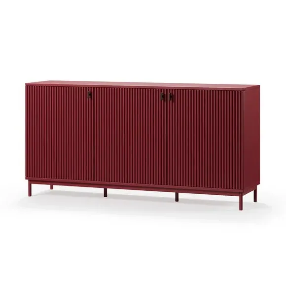 Large Sideboard with Ribbed Detail - Burgundy