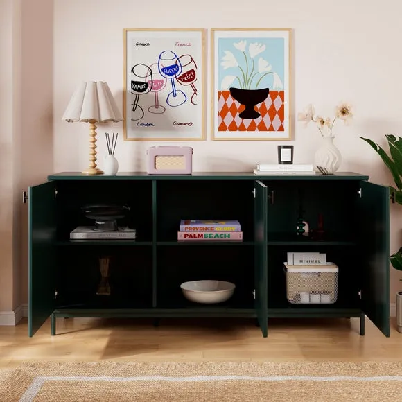 Large Sideboard with Ribbed Detail - Green
