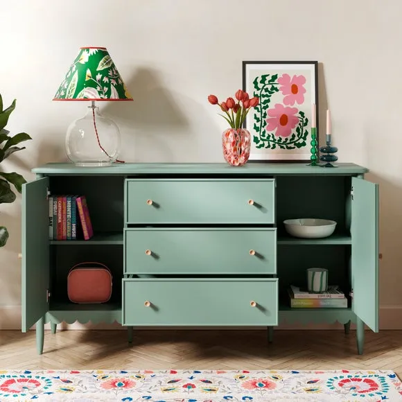 Large Sideboard with Scalloped Detail - Green