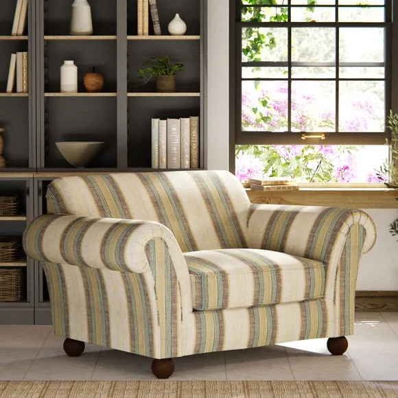 Large Snuggle Chair Striped - Green, Linen