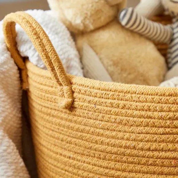 Large Storage Basket with Handle - Mustard, Rope