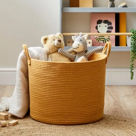 Large Storage Basket with Handle - Mustard, Rope image