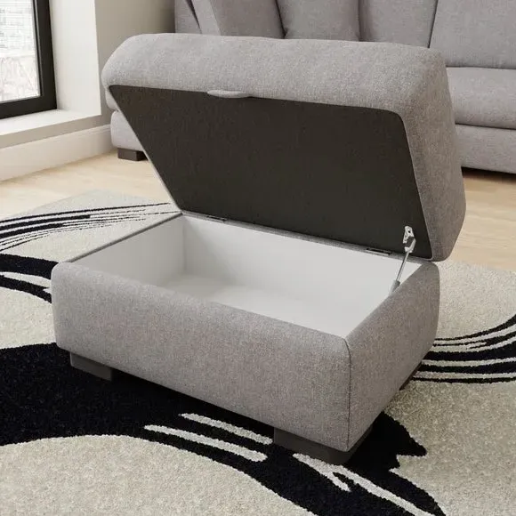 Large Storage Footstool - Grey, Soft Texture