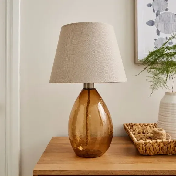 Large Table Lamp with In-Line Switch - Brown Glass