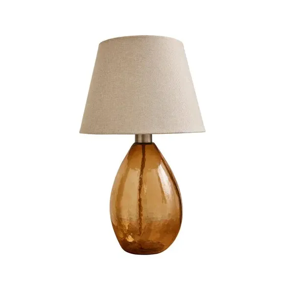 Large Table Lamp with In-Line Switch - Brown Glass