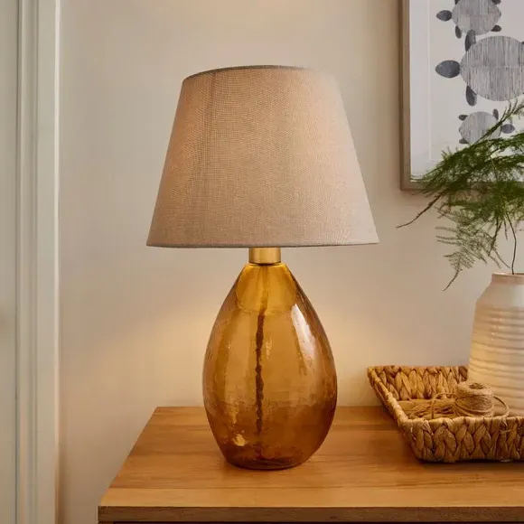 Large Table Lamp with In-Line Switch - Brown Glass image