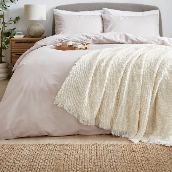Large Throw Blanket Boucle Texture - Ivory
