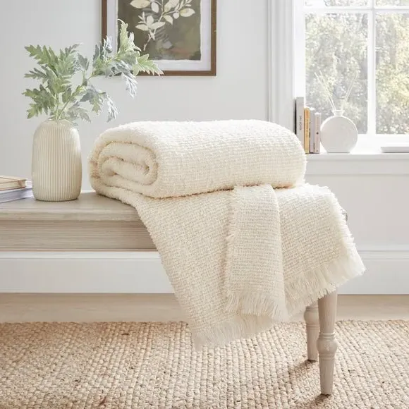 Large Throw Blanket Boucle Texture - Ivory image