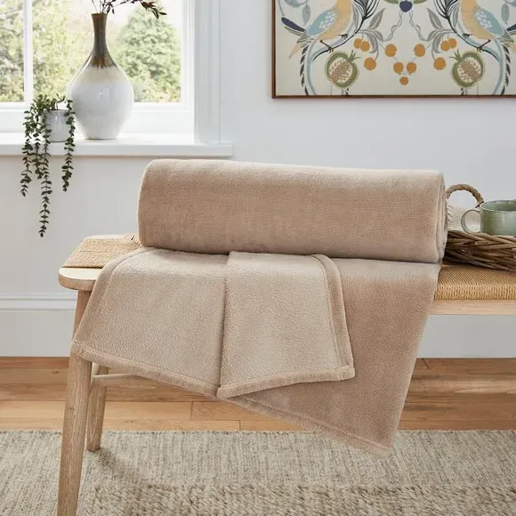 Large Throw Blanket - Cream, Polyester