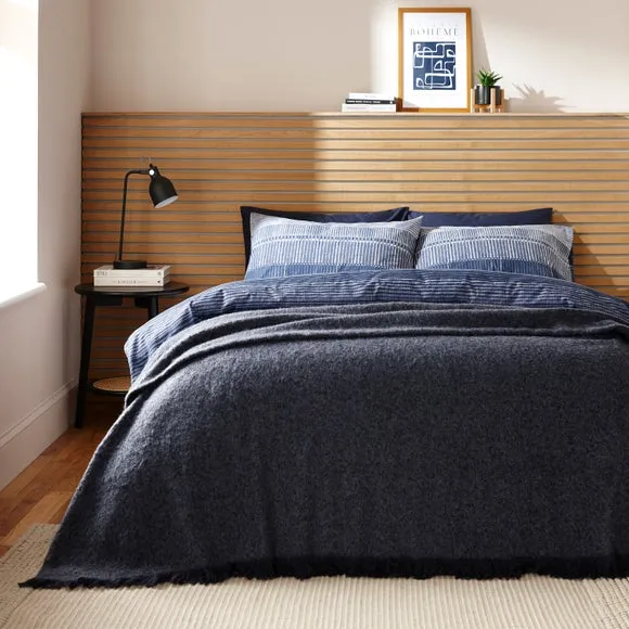 Large Throw Blanket Faux Mohair - Navy, Polyester