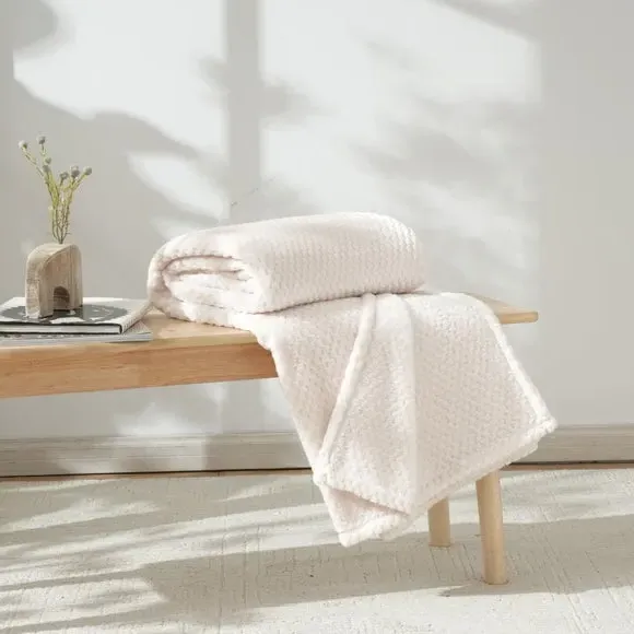 Large Throw Blanket Geometric Weave - Cream
