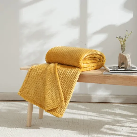 Large Throw Blanket Geometric Weave - Ochre