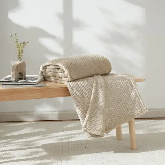 Large Throw Blanket Geometric Weave - Taupe