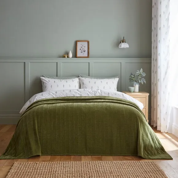 Large Throw Blanket Quilted - Olive, Chenille