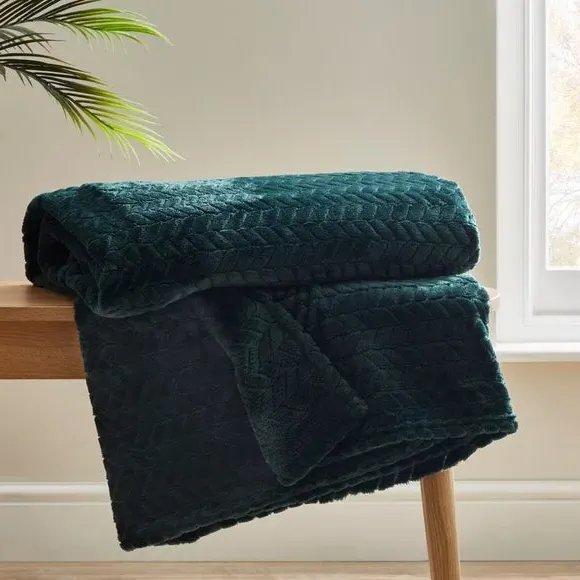 Large Throw Blanket Recycled - Bottle Green, Fleece