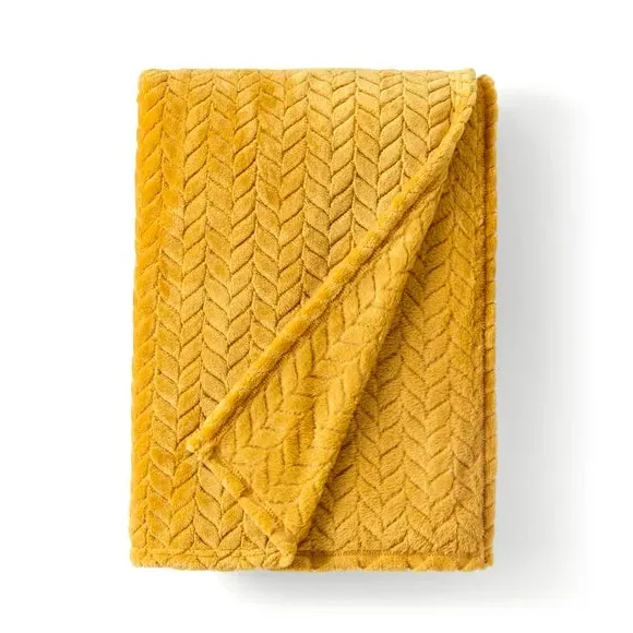 Large Throw Blanket Recycled - Ochre, Fleece