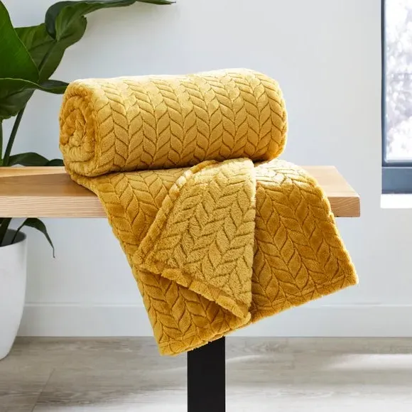 Large Throw Blanket Recycled - Ochre, Fleece