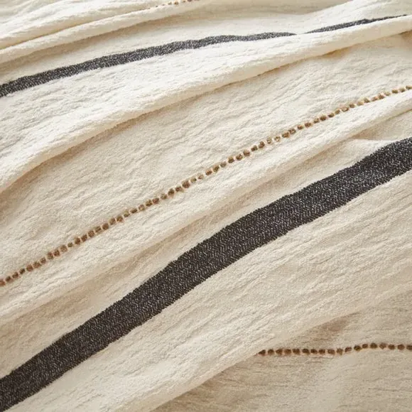 Large Throw Blanket with Fringe - Cream, Boucle