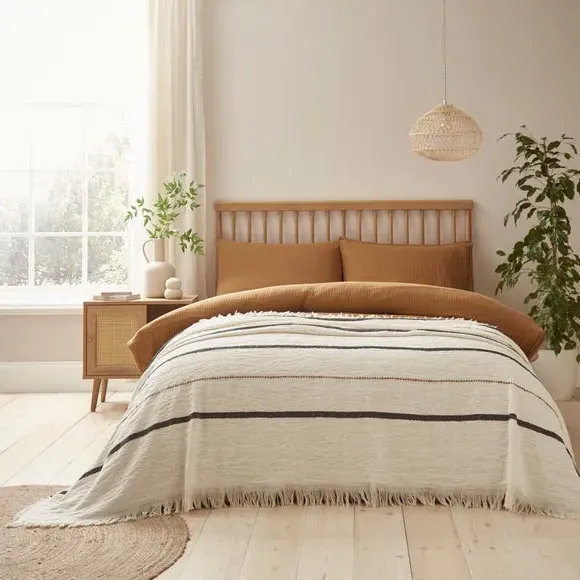 Large Throw Blanket with Fringe - Cream, Boucle image