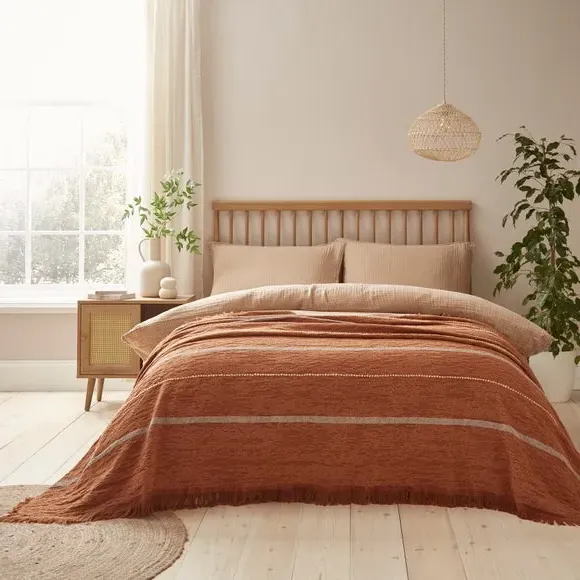 Large Throw Blanket with Fringe - Orange, Boucle