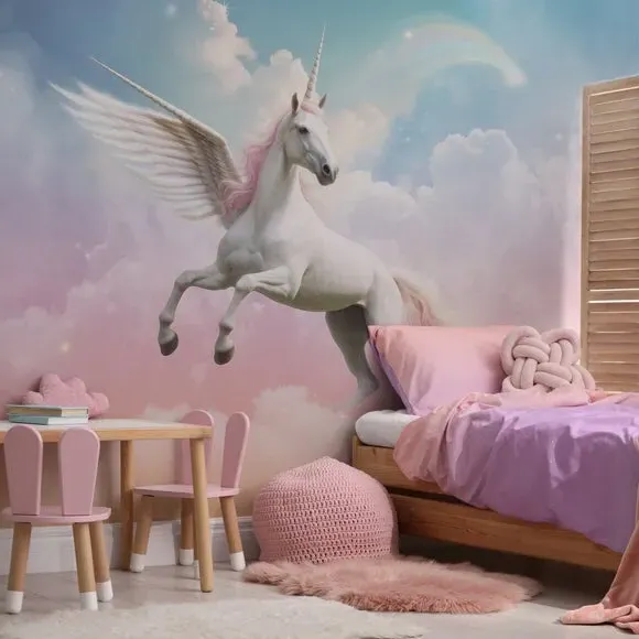 Large Unicorn Wall Mural - Multicolor, Non-Woven