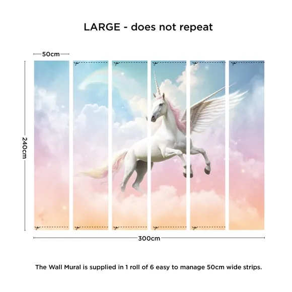 Large Unicorn Wall Mural - Multicolor, Non-Woven