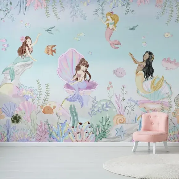 Large Wall Mural Cartoon Design - Blue, Non-Woven