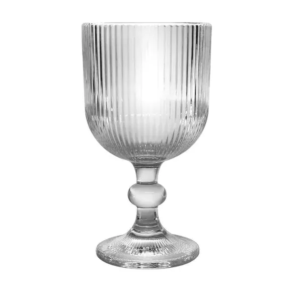 Large Wine Glass with Ribbed Design - Clear Glass image