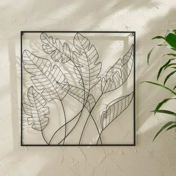 Large Wire Wall Art Leaf Design - Black, Metal image