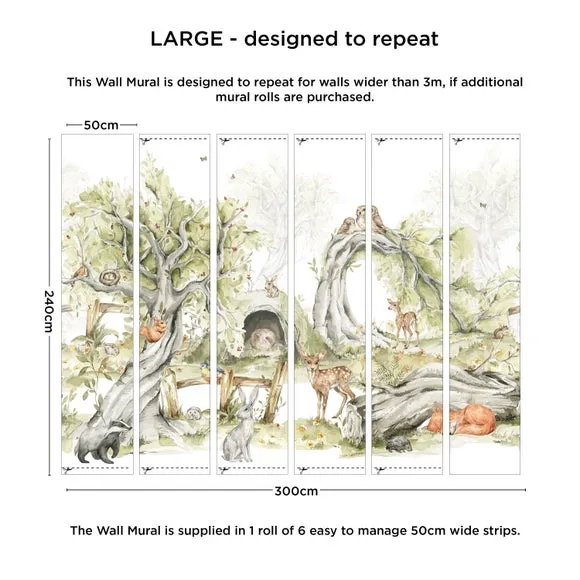 Large Woodland Forest Wall Mural - Green, Non-Woven