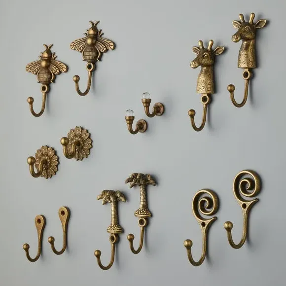 Leaf Curtain Tieback Hooks - Antique Brass