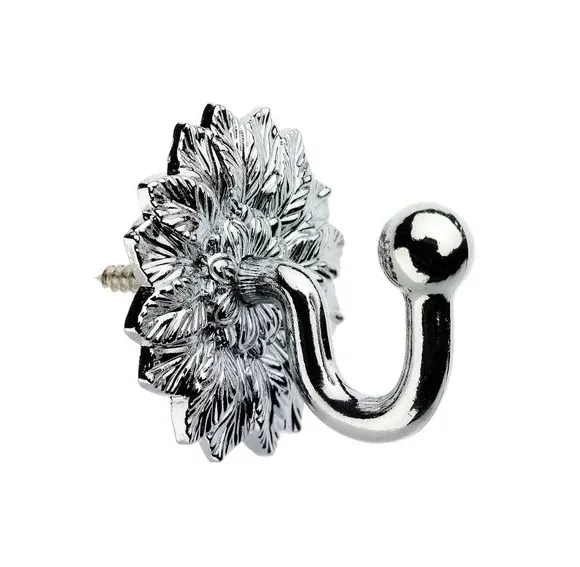 Leaf Curtain Tieback Hooks with Backplate - Chrome