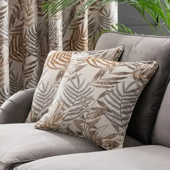 Leaf Jacquard Cushion with Piping - Butterscotch