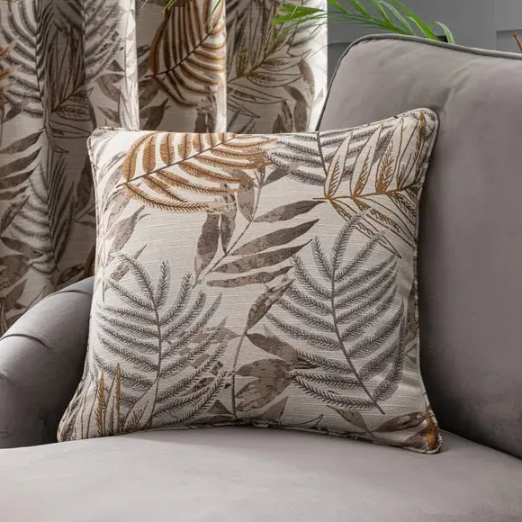 Leaf Jacquard Cushion with Piping - Butterscotch