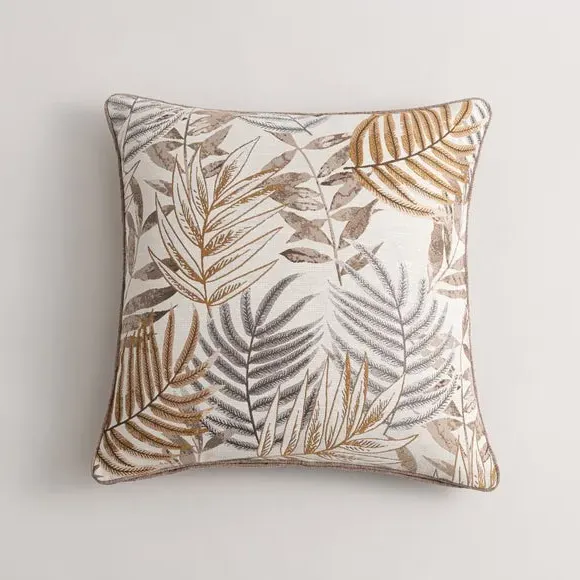 Leaf Jacquard Cushion with Piping - Butterscotch image