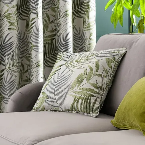 Leaf Jacquard Cushion with Piping - Fern