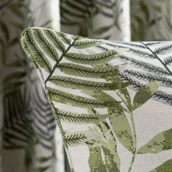 Leaf Jacquard Cushion with Piping - Fern