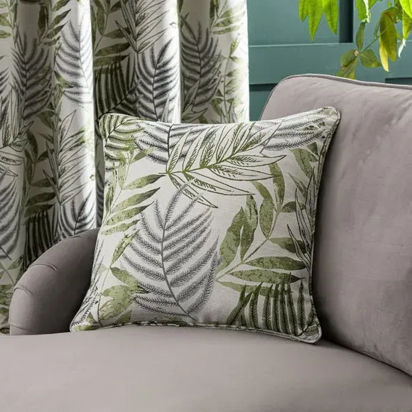 Leaf Jacquard Cushion with Piping - Fern