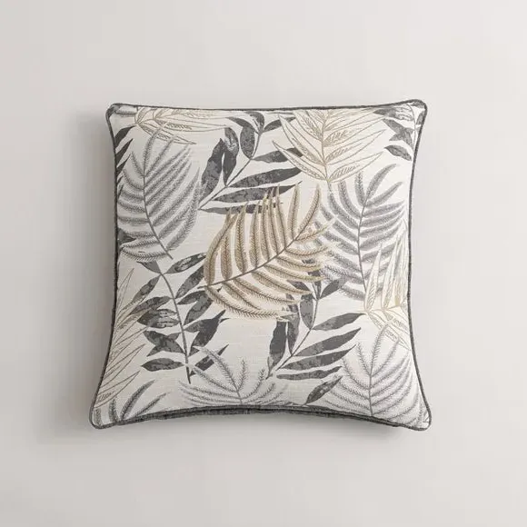 Leaf Jacquard Cushion with Piping - Grey