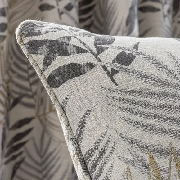 Leaf Jacquard Cushion with Piping - Grey