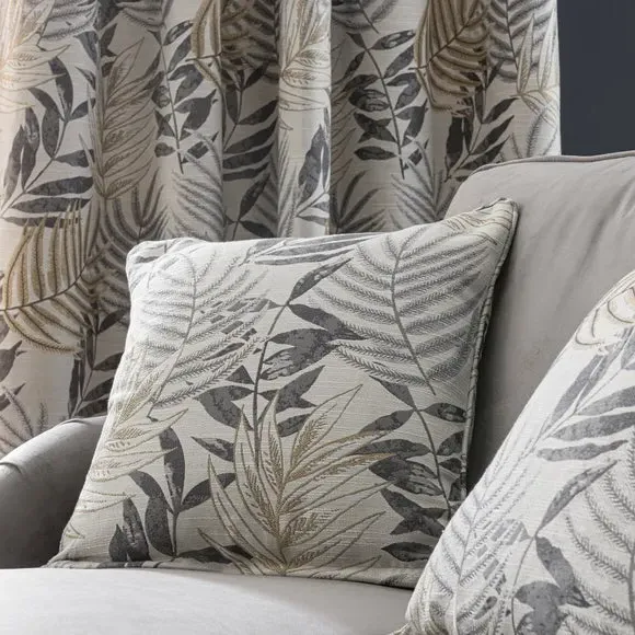 Leaf Jacquard Cushion with Piping - Grey