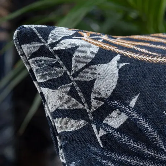 Leaf Jacquard Cushion with Piping - Navy