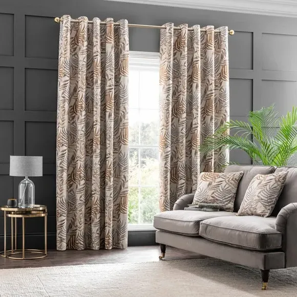 Leaf Jacquard Eyelet Curtains - Butterscotch