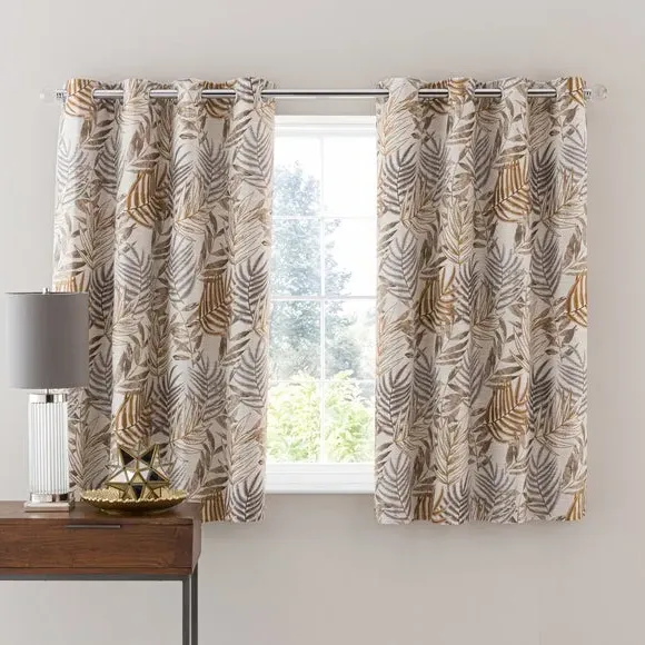Leaf Jacquard Eyelet Curtains - Butterscotch, Polyester