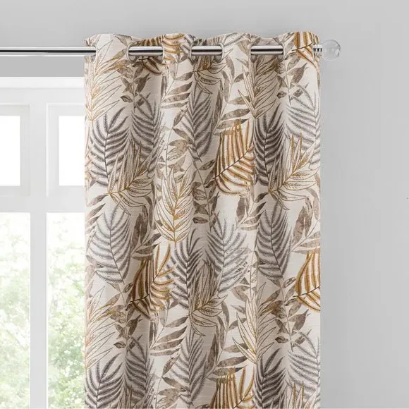 Leaf Jacquard Eyelet Curtains - Butterscotch, Polyester image