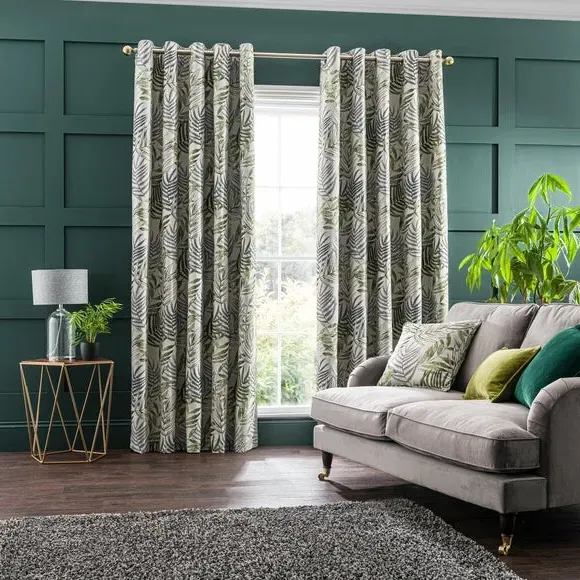 Leaf Jacquard Eyelet Curtains - Fern, Polyester